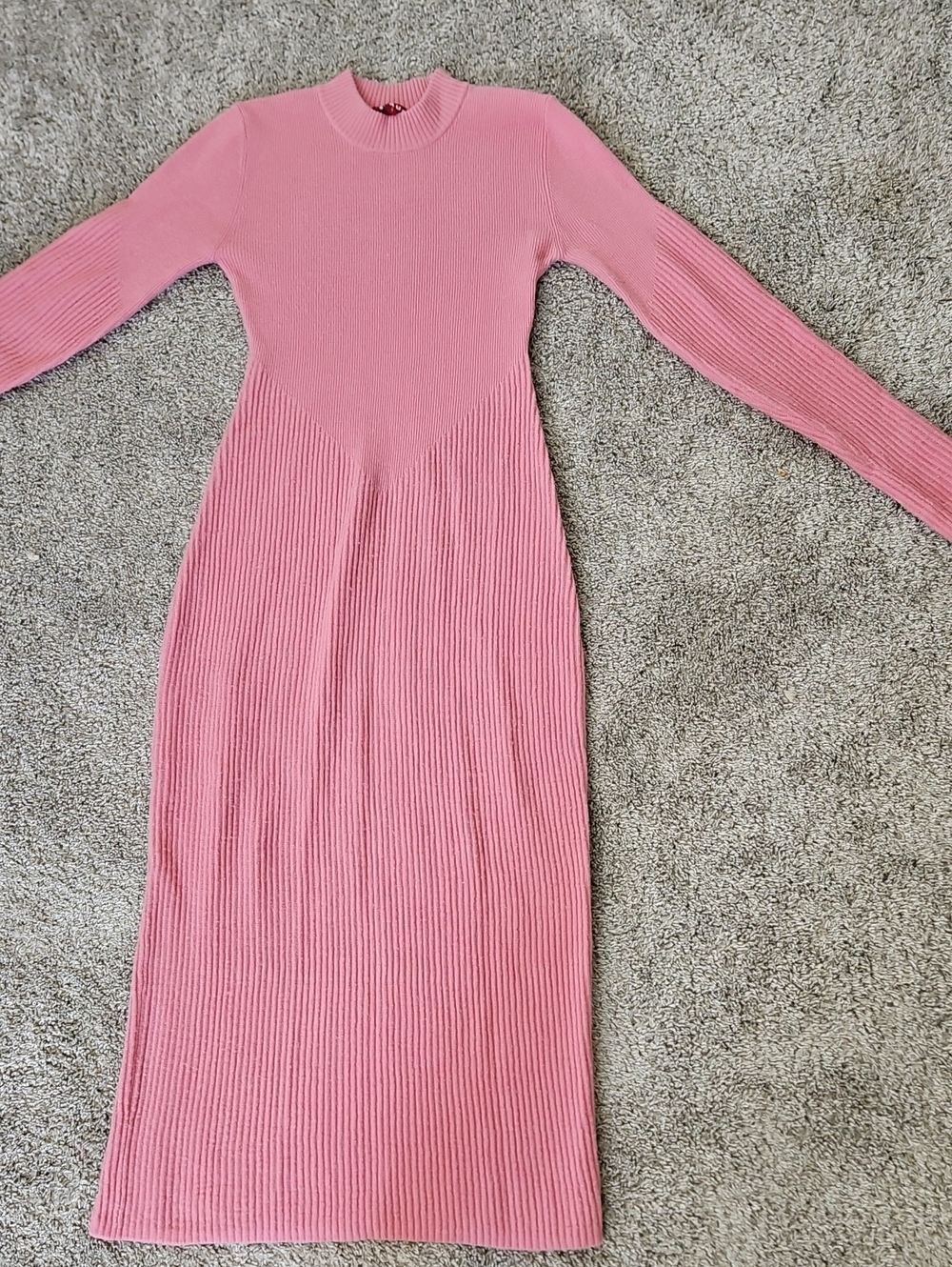 Staud  Pink Ribbed Long-Sleeve Midi Dress S - Picture 2 of 12